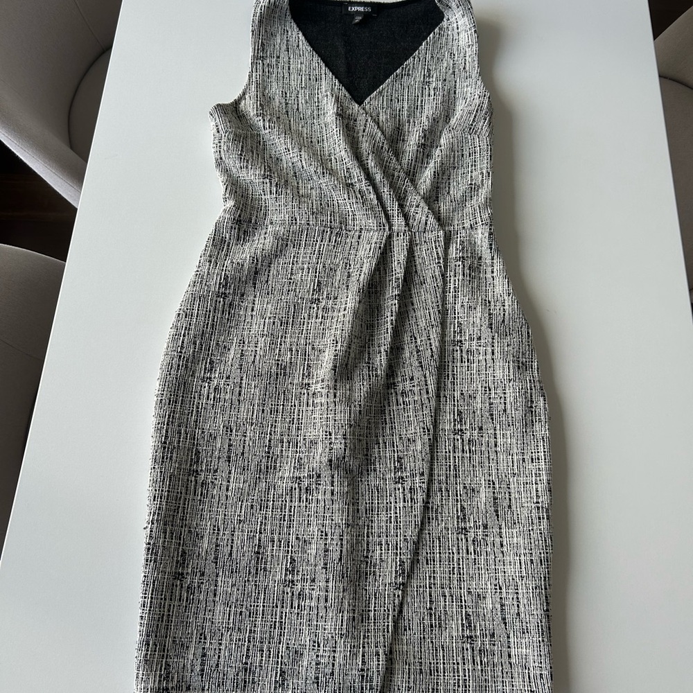 Express Black and White Textured Midi Dress